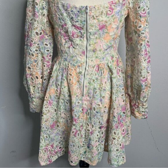 NWT Bardot Lila Flounce Broderie Pastel Floral Long Sleeve Mini Dress - Picture 11 of 13